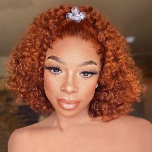 Short Hair Brings Out The Pretty Face. Ginger Curly Bob 13X6 Human Hair With Invisible Lace Eva【W107】