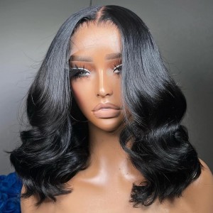 Elva hair Natural Black Loose Body Wave 5x5 Closure HD Lace Glueless Mid Part Long Wig 100% Human Hair【y42】