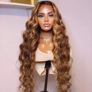 Pretty Highlight Color! Breathable Lace! Virgin Human Hair Body Wave 13x6 Lace Front Wigs Pre Plucked【W400】