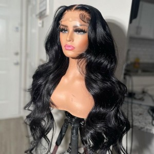 GLUELESS LONG WIG 6 INCH PARTING. Eva 13x6 Wave Hair 130% Density Pre Plucked Invisible Swiss Lace【G08】