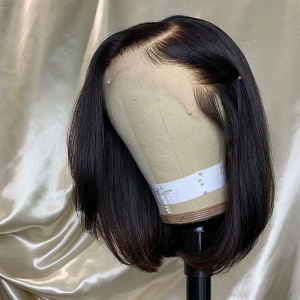 THROW ON & GO !! Eva 150% Density 13x6 Natural Straight Bob Wig  Pre Plucked Invisible Swiss Lace【G02】