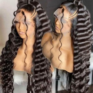 32 Inches Available !!! 18- 32 Inches Elva Hair Pre Plucked Raw Cambodian Deep Wave 13X4 Lace Front Wig With Bangs Bleached Knots With Pre Plucked Hairline【W560】