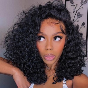 Glueless Lace Big Curls bob wigs !! Eva 13x6 150 Density Super Curly Bob Human Hair Wig【G18】