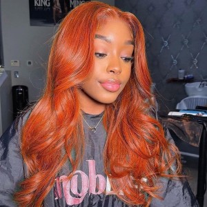 13x2 Lace Front Wig. Autumn Season with Autumn Color, Ginger Body Wave. Who Wanna Kill This One? 【W366】