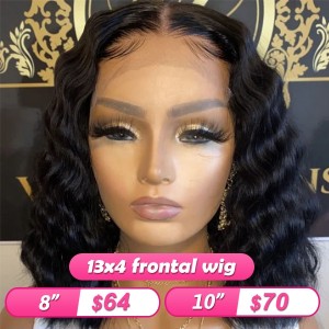 FlashSale！！！Goddess Deep Wave 13X4 Lace Front Human Hair Bob Wig【W321】
