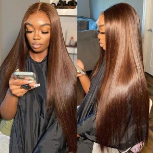 #4 Straight Virgin Human Hair 13x6 Lace Front Wigs Pre Plucked Hailine And Bleached Knotes Eva【V020】