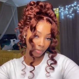 More than $1,200 salon lookalike !!! Reddish Brown 360 Lace Frontal Wig Brazilian Remy Hair With Baby Hair Bleached Knots Pre Plucked 180 Density【V017】