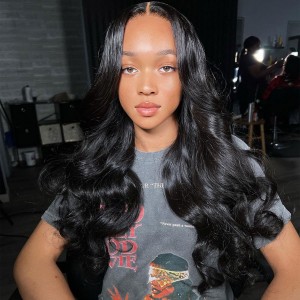 32 Inches Available !!! 18- 32 Inches Elva Hair Pre Plucked Raw Cambodian Body Wave 13X4 Lace Front Wig With Bangs Bleached Knots With Pre Plucked Hairline【W534】