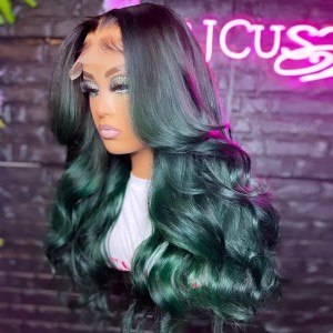 Eva Hair 1BHGreen13X6 Lace Front Human Hair Wave Wigs Human Hair Wig With Pre Plucked Hairline Bleached Knots!!!【W596】