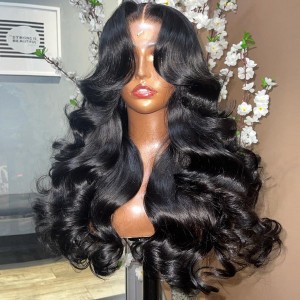 GLUELESS LONG WIG 6 INCH PARTING. Eva 13x6 Wave Hair 130% Density Pre Plucked Invisible Swiss Lace【G24】