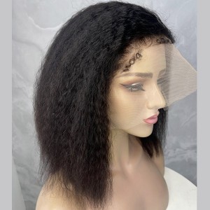 THROW ON & GO !! Eva 13x6 Natural Kinky straight Bob Wig Pre Plucked Invisible Swiss Lace【Y23】