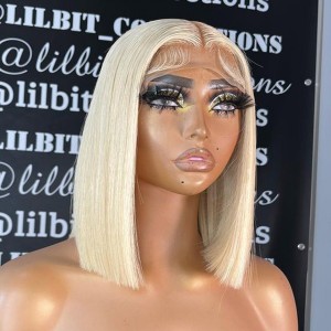 Eva Hair 13x6 Lace Front Wig Pre Plucked Brazilian Remy Hair 613# Blonde Color Straight Bob Wig Glueless【y38】