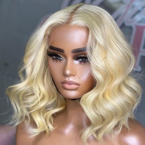 Eva Hair 13x6 Lace Front Wig Pre Plucked Brazilian Remy Hair 613# Blonde Color Curly Bob Wig Glueless【W157】