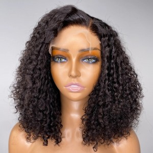 Elva hair Natural Black Curly 5x5 Closure HD Lace Glueless Mid Part Long Wig 100% Human Hair【y44】