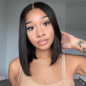 THROW ON & GO !! Eva 150% Density 13x6 Natural Straight Bob Wig Pre Plucked Invisible Swiss Lace【Y28】