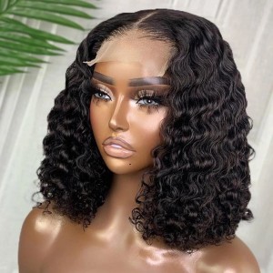 Elva hair Natural Black Water Wave 5x5 Closure HD Lace Glueless Mid Part Long Wig 100% Human Hair【y43】