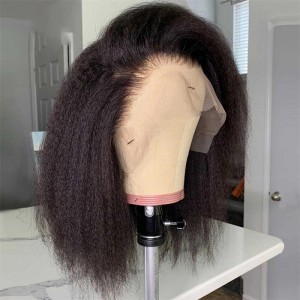 THROW ON & GO !! Eva 150% Density 13x6 Natural Yaki straight Bob Wig Pre Plucked Invisible Swiss Lace【Y31】