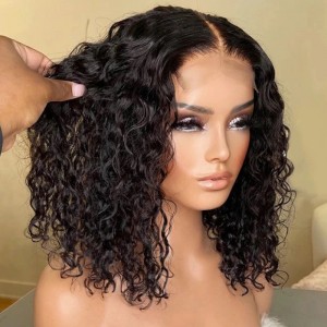THROW ON & GO !! Eva 150% Density 13x6 Natural Curly Bob Wig Pre Plucked Invisible Swiss Lace【Y29】
